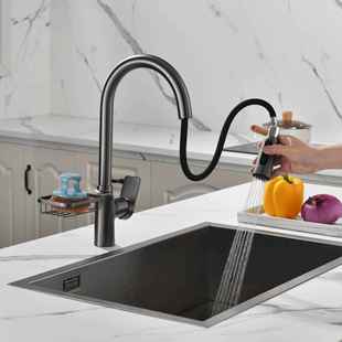 跨境8020全带置物篮铜三合一冷热管带净水能厨房抽拉龙头直饮水双