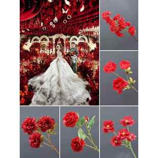 红色人造花婚礼现场布置花丝绸花舞台装饰花婚礼插花花材料道路指