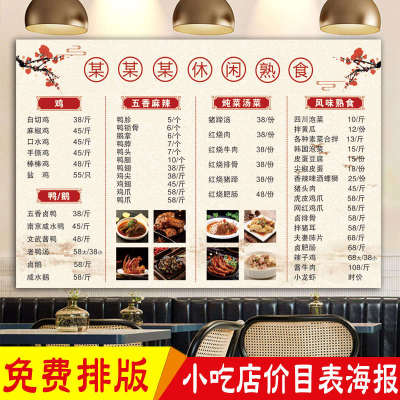 餐馆小吃菜单价目表墙贴纸美食面馆价格表展示牌海报广告定制KT板