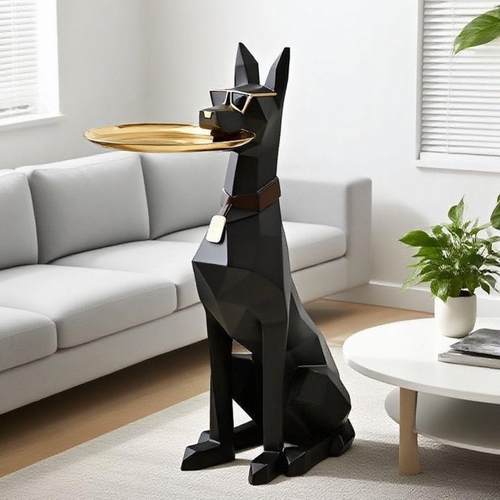 厂家直销大型落地杜宾绅士犬托盘摆件家居客厅电视柜沙发装饰摆件