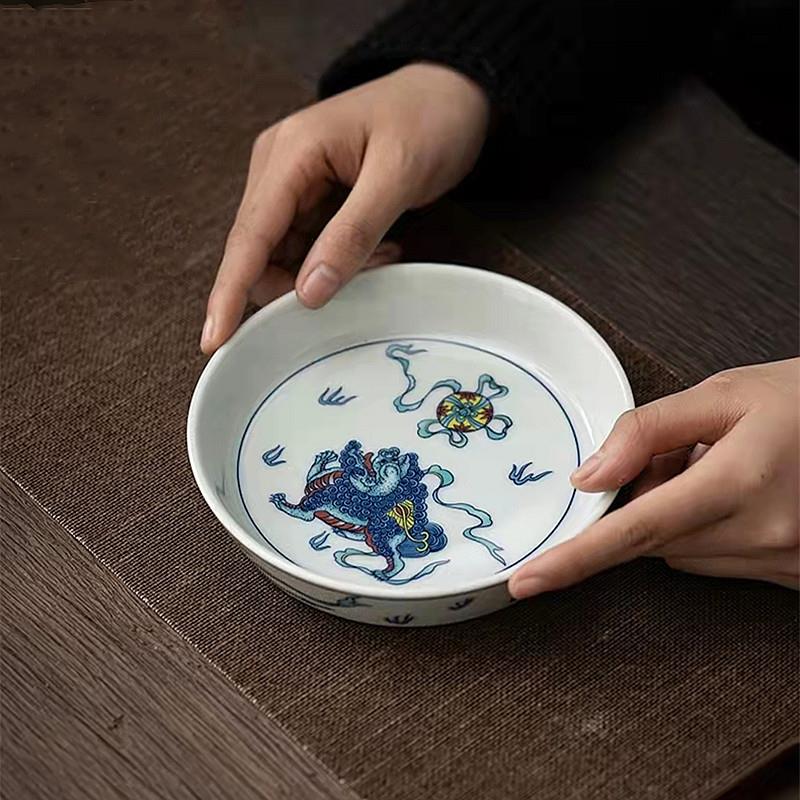 壶承干泡台复古青花养壶垫陶瓷盖碗底座茶点盘功夫茶具配件复古风