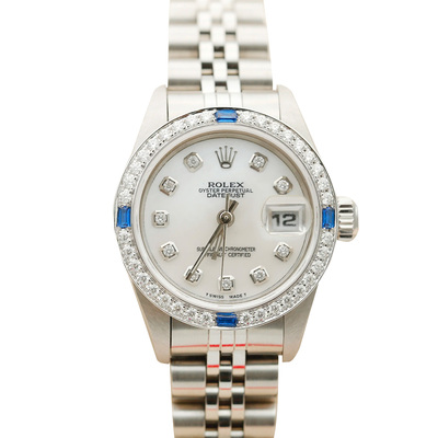 贝母面[9.8新]劳力士日志型69174后镶钻自动机械女表