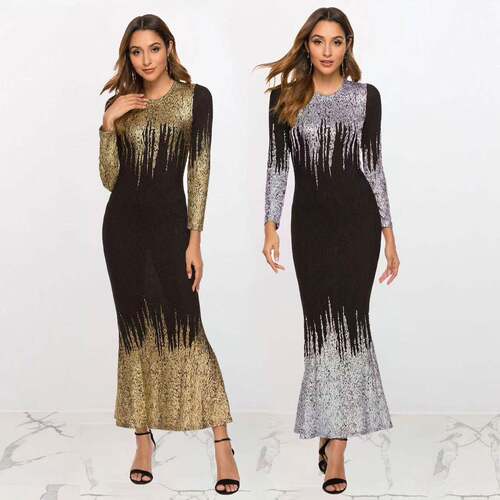 Womens Patchwork Geometric Print Bodycon Dress Elegant Long