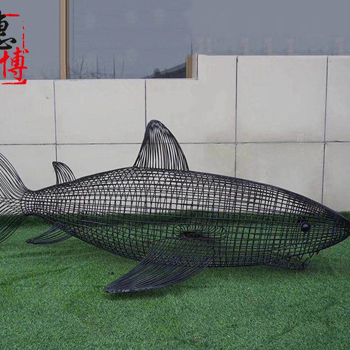 不锈钢铁艺镂空鲸鱼雕塑铁丝网格动物景观装饰品草坪绿地雕塑摆件