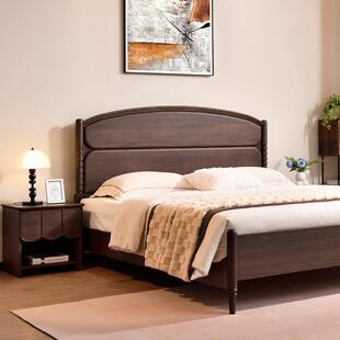 适合小房间 复古中古风床 全实木床黑胡桃木原木1米8双人主卧法式