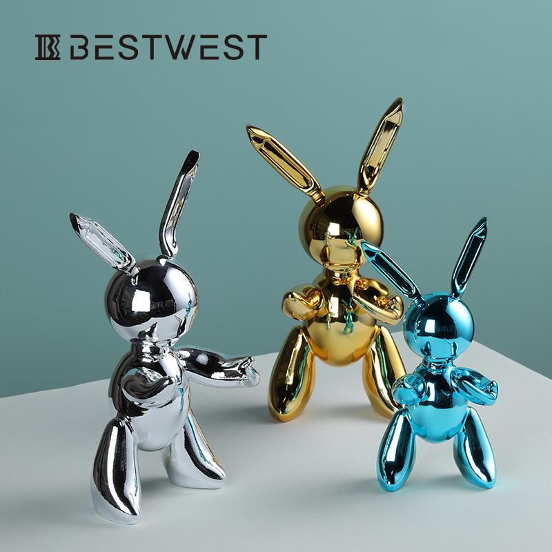 Best west 创意电镀金色兔子树脂摆件家居客厅电视柜酒柜软装饰品