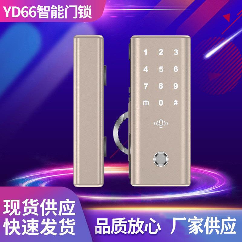 外贸新品商品铝合金玻璃门密码锁免打孔双开指纹锁有框门智能锁