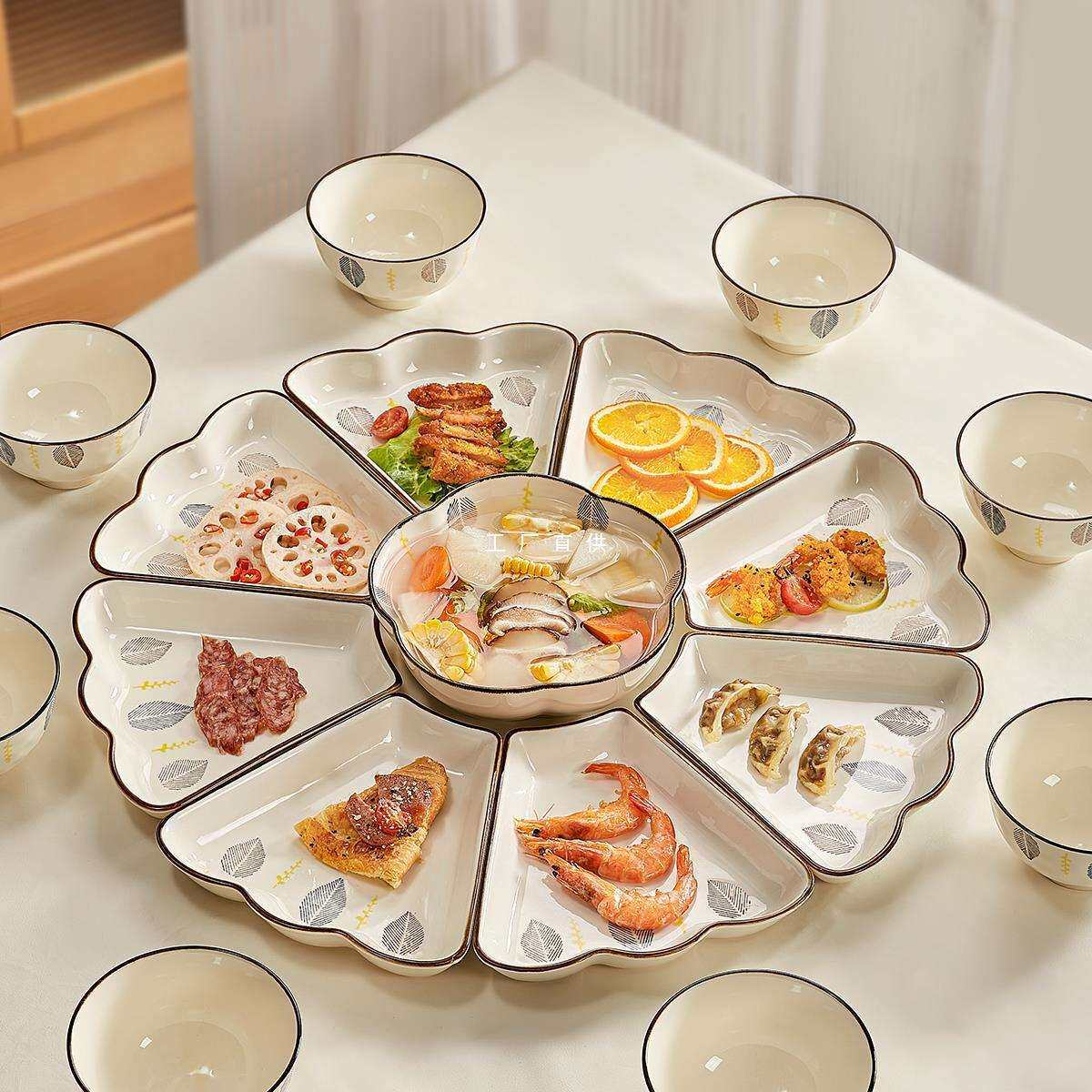 团圆拼盘餐具组合团年夜饭家庭盘子菜盘家用2024新款圆桌碗碟套装