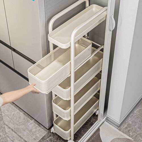 夹门缝置架厨房后冰隙箱侧面极小推车窄缝抽拉篮缝收纳柜卫生间小