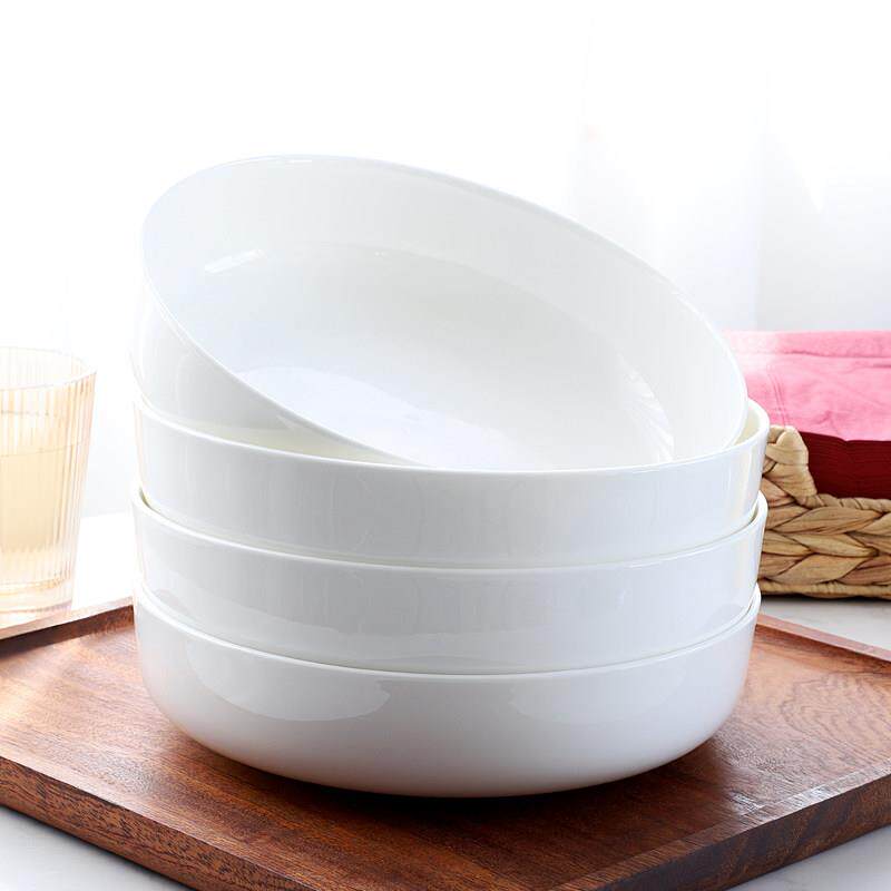 纯白深盘窝盘骨瓷盘子菜盘家用创意陶瓷餐具北欧圆形炒菜汤盘沙拉
