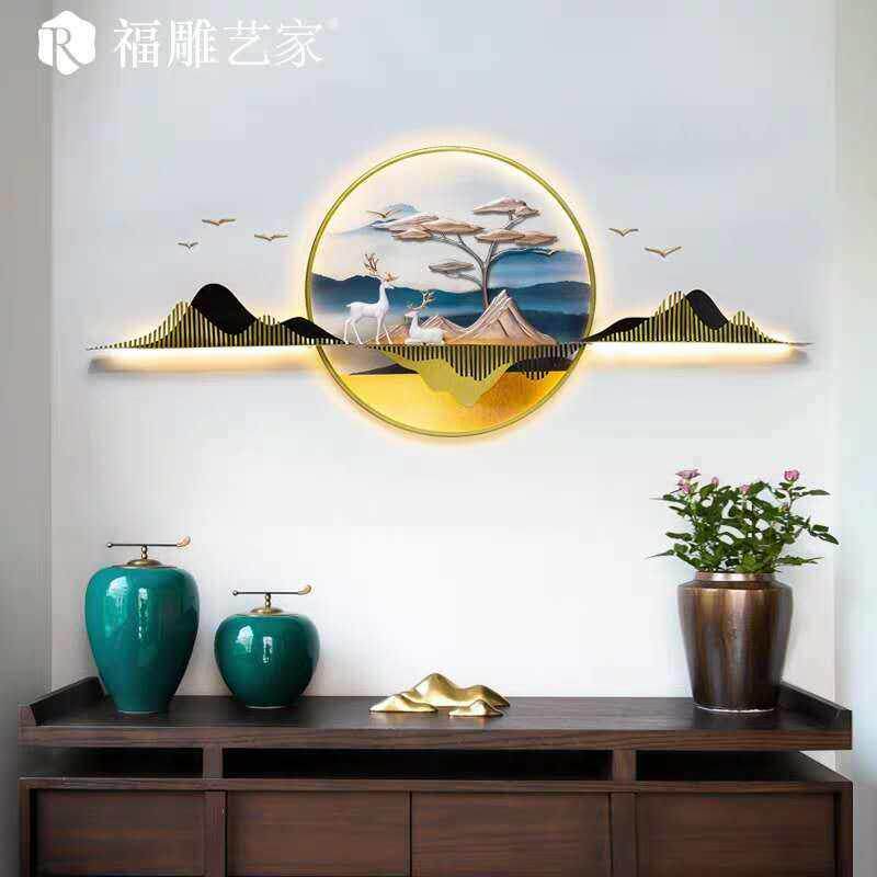新中式山水客厅墙面装饰沙发背景墙饰饭厅3d立体壁挂墙上轻奢挂件