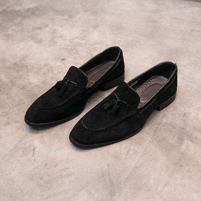 正品男士休闲 流皮鞋真皮商务乐福鞋高人级感黑色翻毛船苏一脚蹬