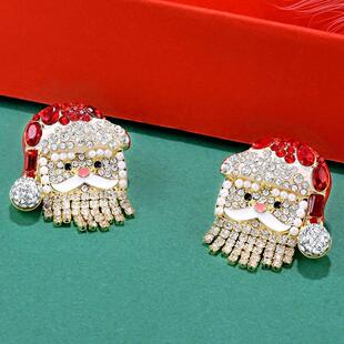Catuni Christmas Santa Claus Stud Earrings Inlaid Sparkling