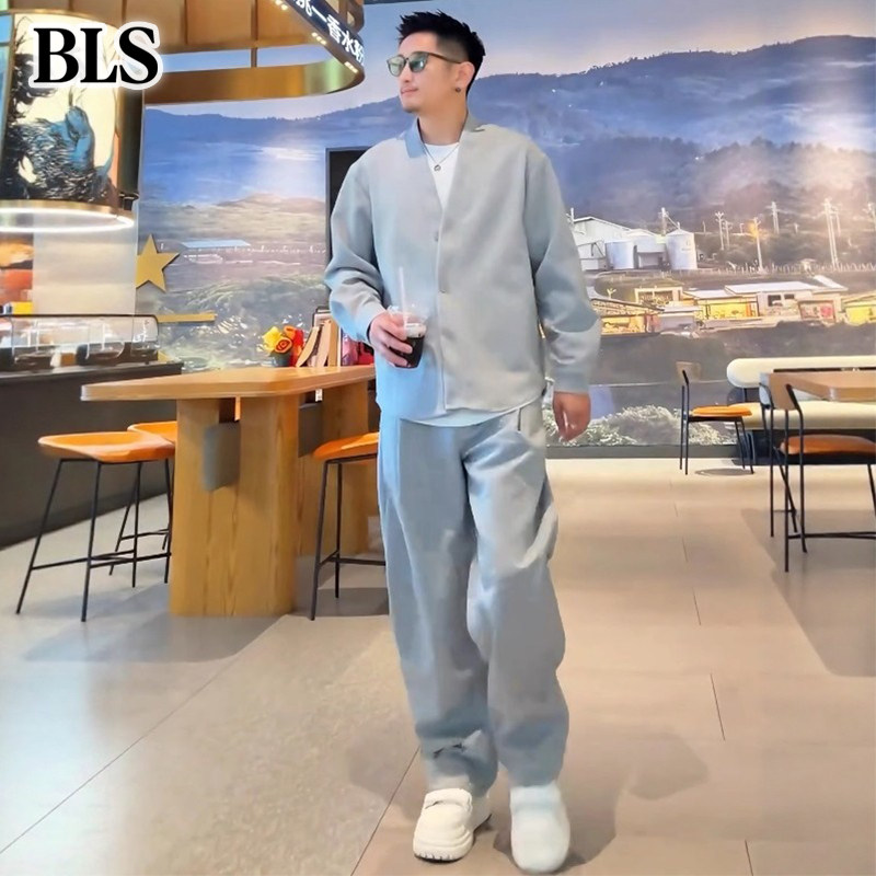 高端V领休闲运动套装男秋冬2025新款纯色开衫外套男士卫裤一整套