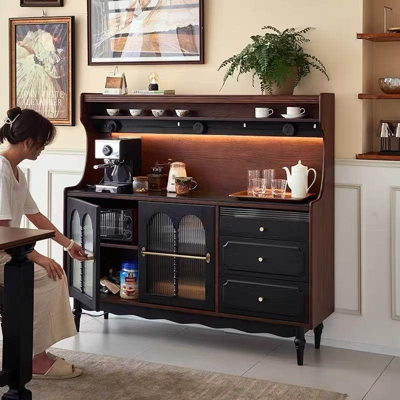 实木餐边柜靠墙一体法式复古风边柜客厅咖啡机摆放台储物柜木首