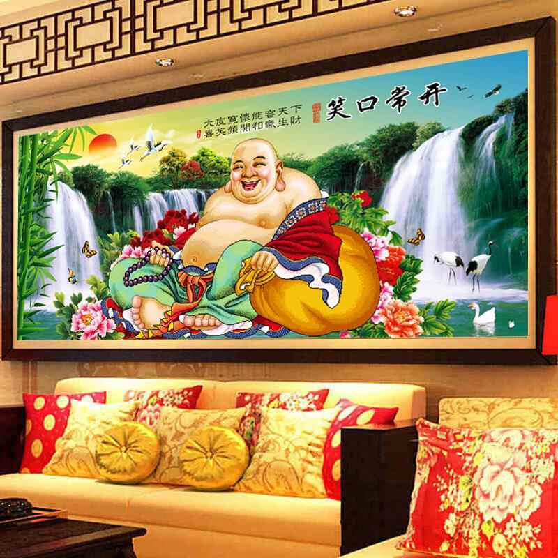 5d砖石画2024新款客厅花开富贵弥勒佛人物点贴钻石十字绣满钻风景