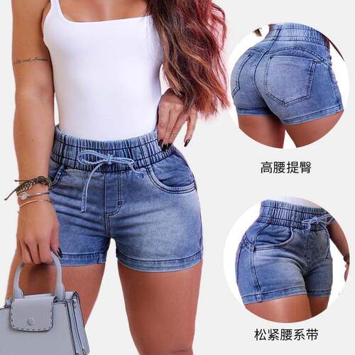 slim shorts women Sexy waisted elastic waist tie pants Jeans
