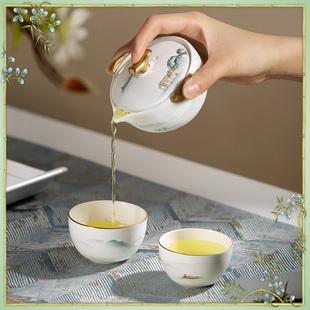 一人功夫泡茶茶杯家用旅行便携高档 玛戈隆特西湖盛宴骨瓷茶具套装