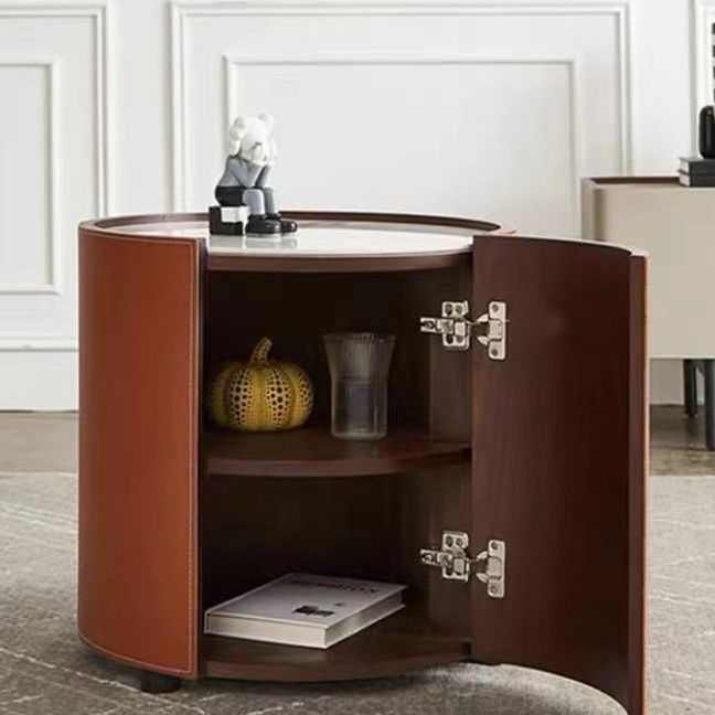 网红极简茶几岩板圆形大小组合茶几意式新现代简约轻奢马革皮茶几