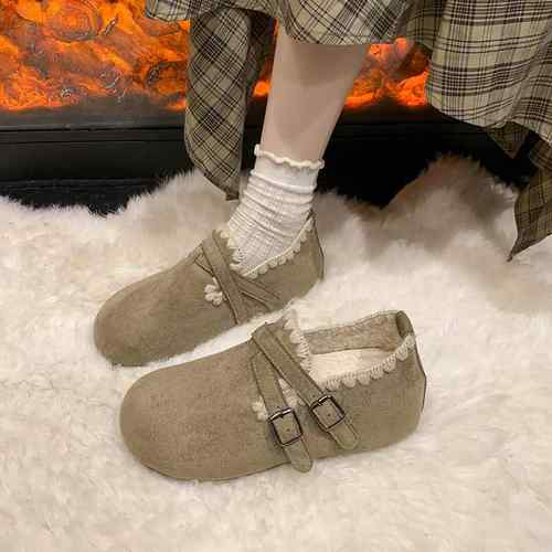全包勃肯鞋女2025冬季新款双扣带一脚蹬内增高休闲加绒保暖1215r
