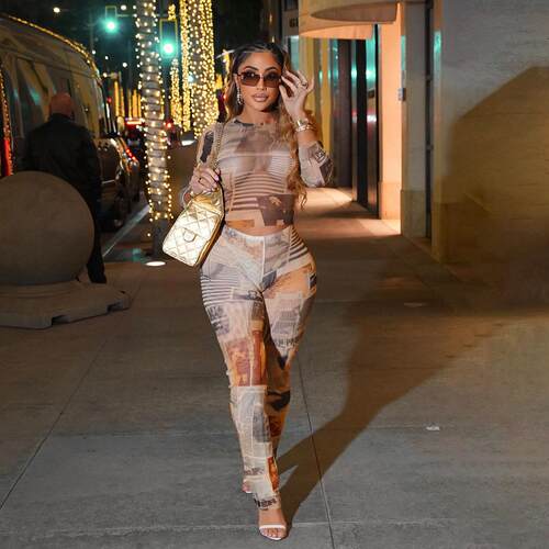 Round neck top printed slimming pants set