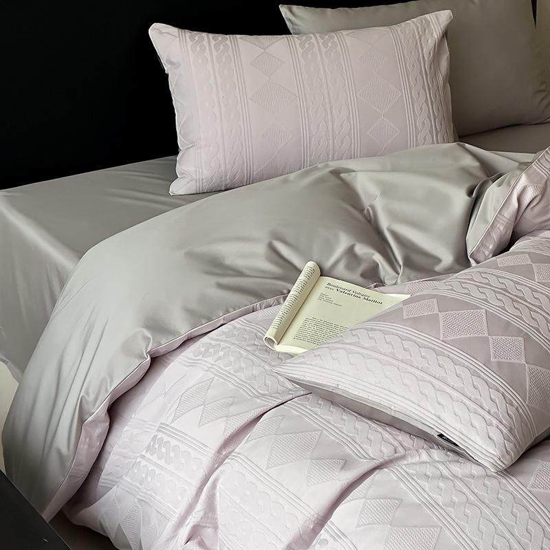 安缦春也低调粉色织空气大提花全棉亲肤床笠四件套主卧感床品,床上用品,床垫/床褥/床护垫/榻榻米床垫,淘宝优惠券,粉丝福利购,淘宝优惠卷