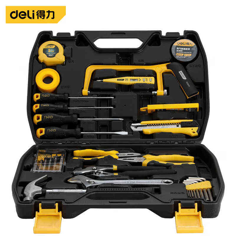电工31工具箱deli套木工组工具套装件套维修家用手动