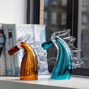 创意轻奢琉璃马到成功摆件现代客厅酒柜博古架书房动物装饰摆件