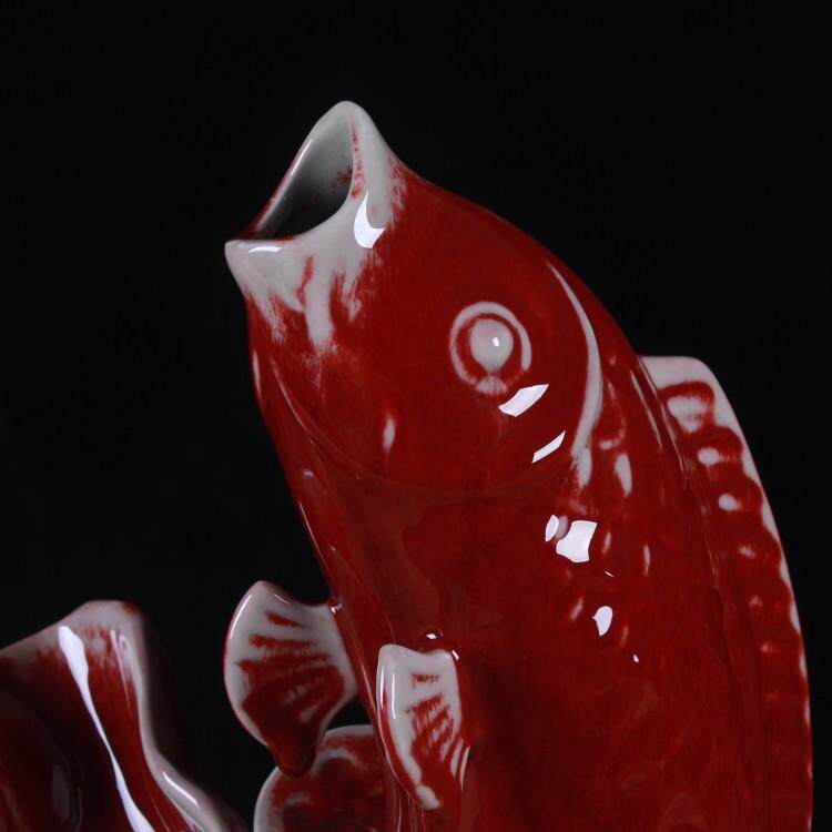 陶瓷装饰品摆件仿古钧瓷器手工创意连年有余客厅电视柜装饰品收藏