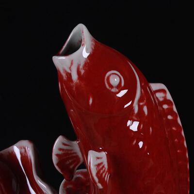 陶瓷装饰品摆件仿古钧瓷器手工创意连年有余客厅电视柜装饰品收藏