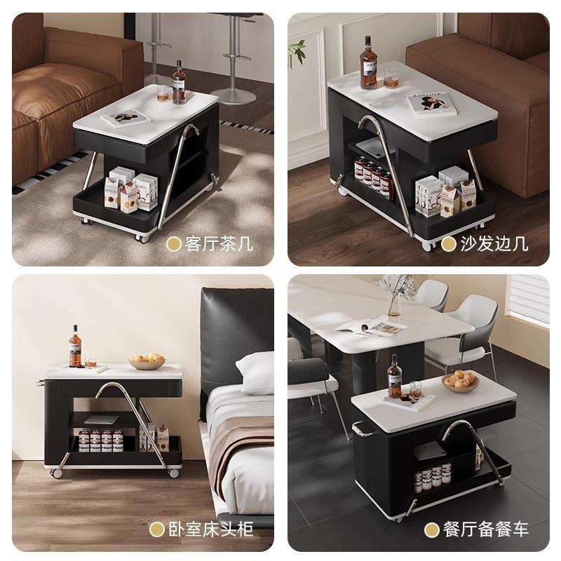 现代简约小户型茶几茶车意式极简客厅边几可移动升降收纳储物角几