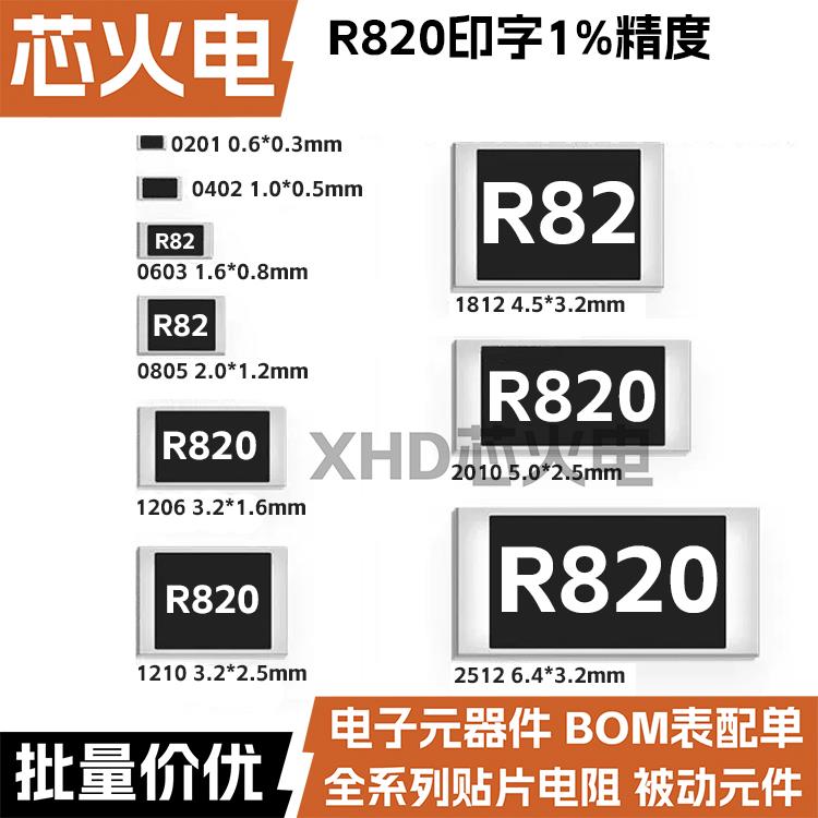 0.82R欧 贴片电阻 精度1%(丝印:R820) 0402 0603 0805 1206 2512