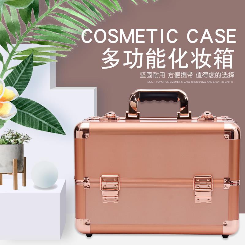 多功能化妆箱覆古肩带手提可携式高档美甲箱纹绣箱大容量收纳箱带