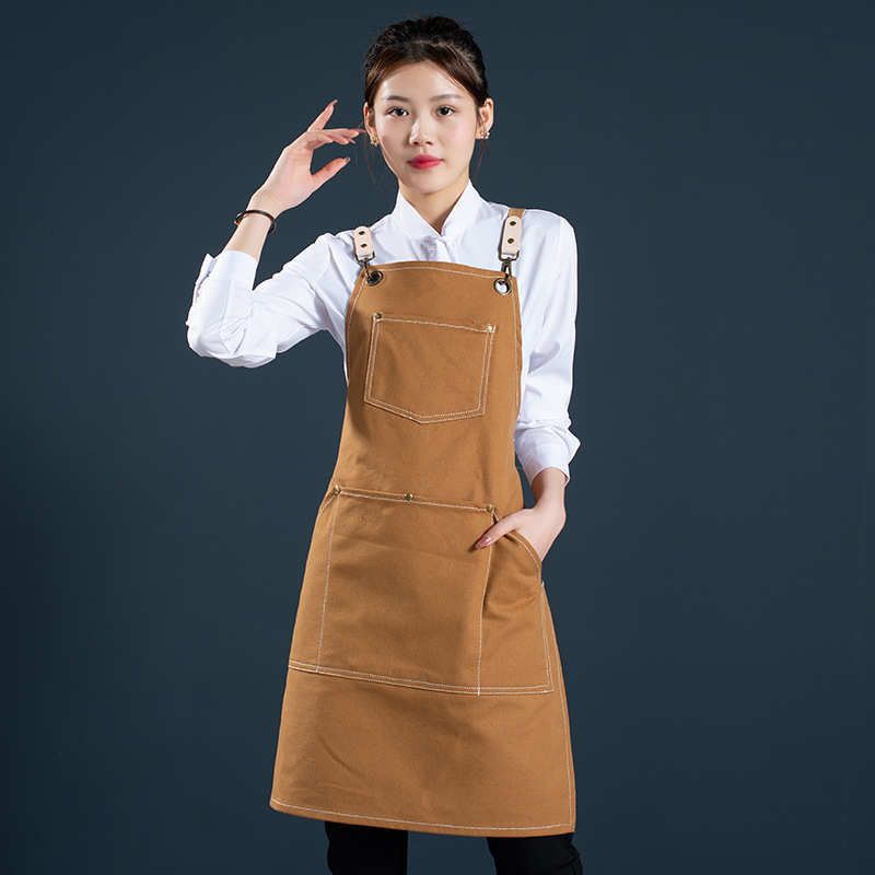 加厚帆布围裙logo美发咖啡师奶茶店男服务员工作服女牛仔家用厨房