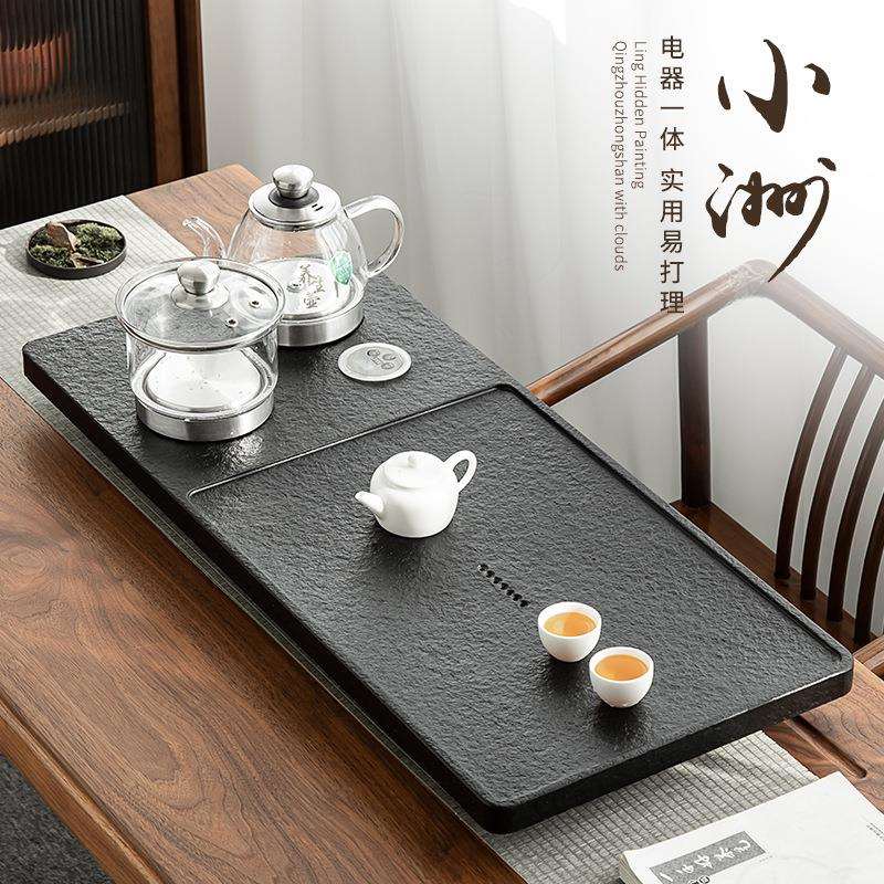 天然乌金石茶盘套装全自动上水电磁炉烧水壶一体家用茶海茶台