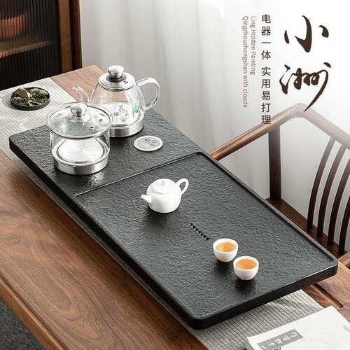 天然乌金石茶盘套装全自动上水电磁炉烧水壶一体家用茶海茶台
