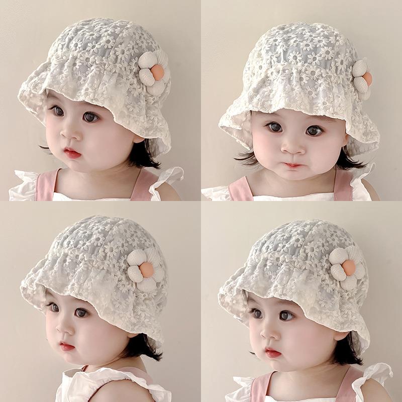 春夏季婴儿帽子甜美时尚花朵女宝宝盆帽遮阳帽婴幼儿女童渔夫帽
