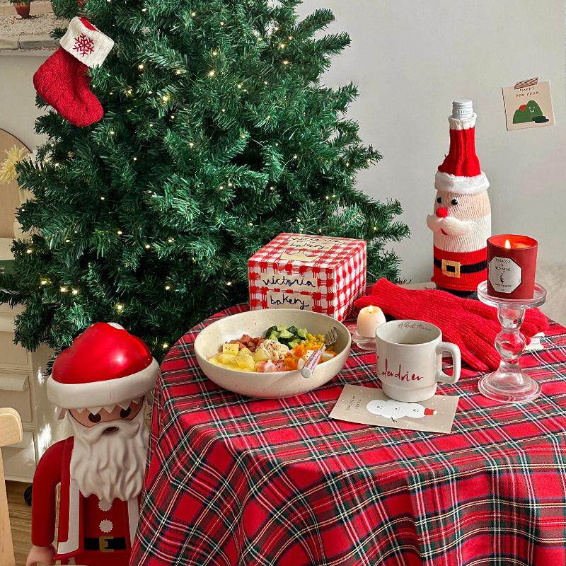 ins圣诞复古格子布桌布拍照背景布装饰儿童宠物写真春节摄影道具