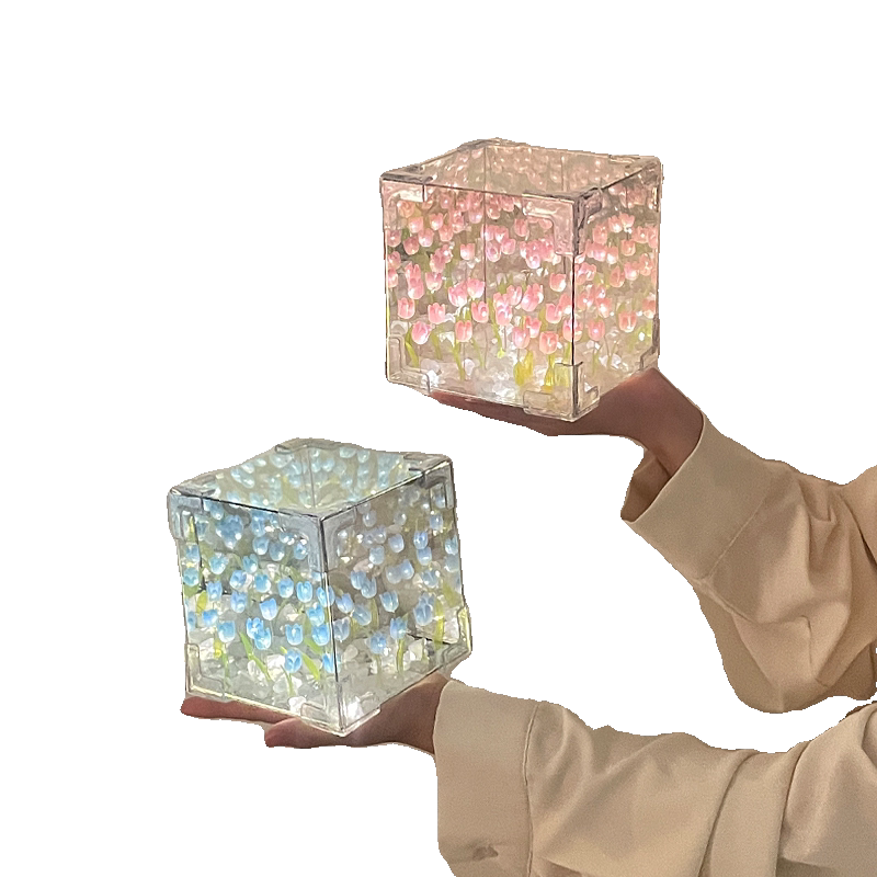 diy立体魔方郁金香小夜灯材料包立方体镜子花海云朵活动暖场礼物