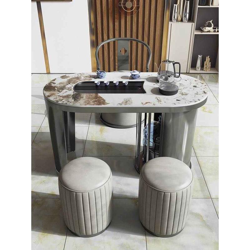 轻奢现代简约岩板茶台一体烧水办公室客厅家用小型阳台茶桌椅组合