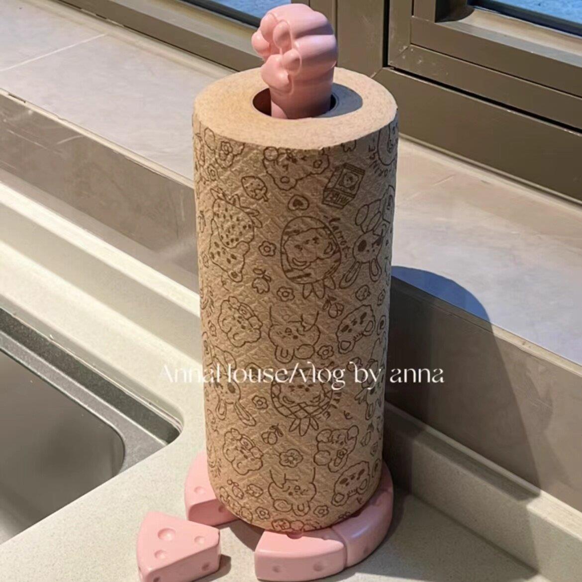 可爱猫爪纸巾架家用厨房少女心猫抓立式纸巾架保鲜膜收纳装饰摆件图片