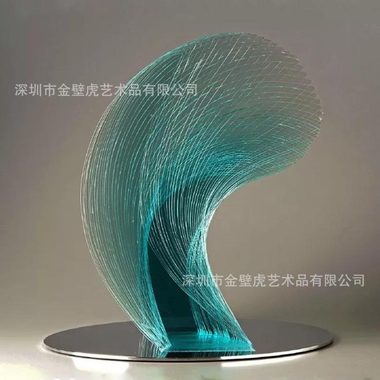 透明海浪雕塑透明树叶摆件圆形透明树脂艺术品室内透明装饰品