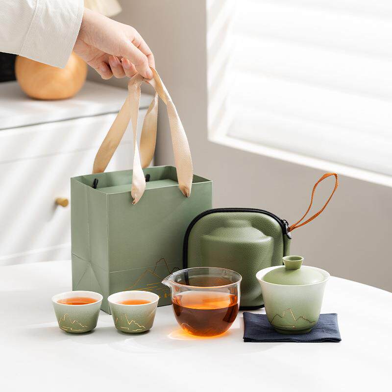 远山旅行茶具便携式收纳套装功夫泡茶盖碗快客杯一人户外露营喝茶