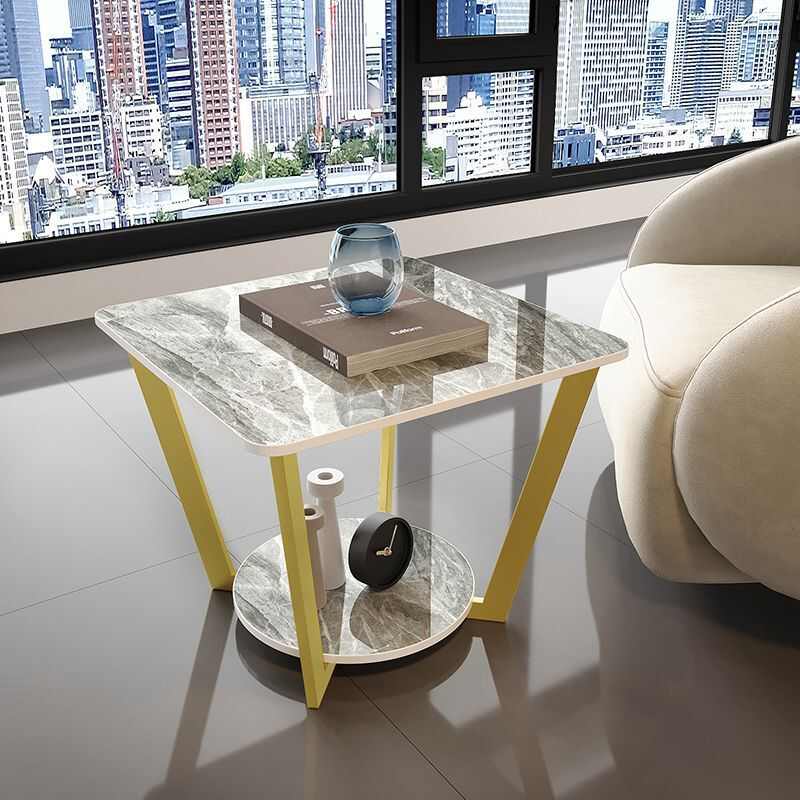 新款北欧沙发边几轻奢意式极简方桌床头边柜大理石岩板小茶几角几
