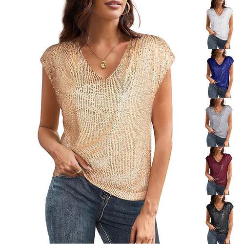 Sparkling short sleeved women's shiny vest party