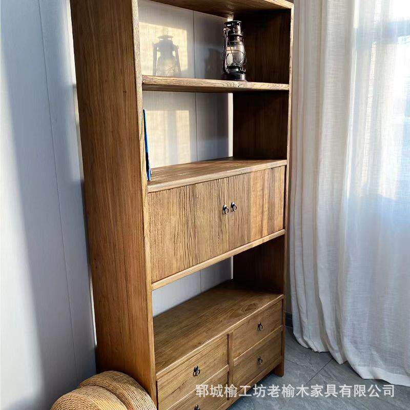 老榆木书柜家用长方形展示柜榆木家具斗柜多层办公室文件柜卧室书