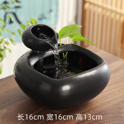 创意陶瓷流循环水招才办饰公室桌IFG面装品茶几摆喷泉水景水小件