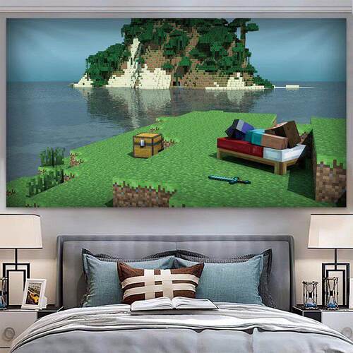 MC我的世界Minecraft背景布挂布儿童卧室墙布宿舍装饰画海报挂毯