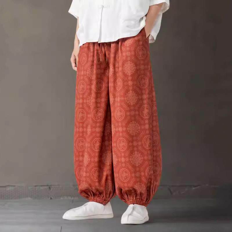 原棉部落 中式休闲裤男士夏季薄款复古宽松灯笼裤大尺码束脚阔腿