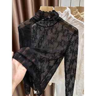 纱衣高端精致网纱1219e 高级时尚 黑色高领独绝美蕾丝打底衫 女新款